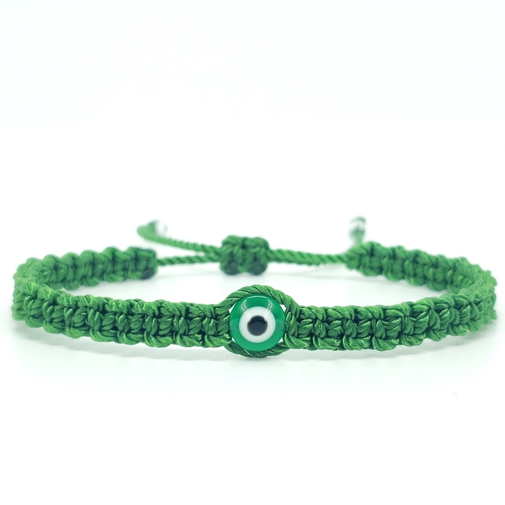 Evil eye bracelet, green string braided wristband, evil eye protection, unisex